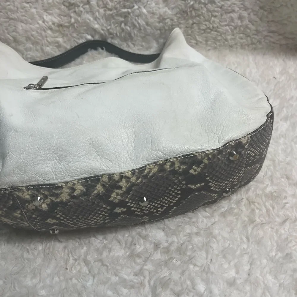 ARCADIA made in Italy White Genuine Leather Satchel Snake skin print accent.